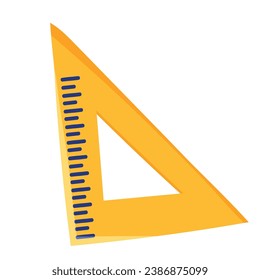 Vector cartoon yellow triangle ruler icon. school supplies and measuring tools collection. flat vector illustration