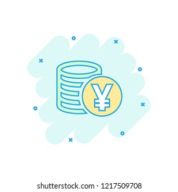 Vector cartoon yen, yuan money currency icon in comic style. Yen coin concept illustration pictogram. Asia money business splash effect concept.