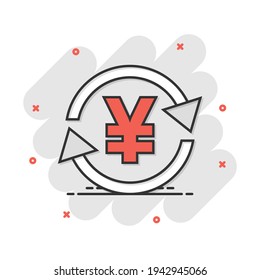 Vector cartoon yen, yuan money currency icon in comic style. Yen coin concept illustration pictogram. Asia money business splash effect concept.