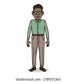 Vector Cartoon Young Afroamerican Man. Nerd Character.