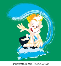 vector cartoon young man surfing