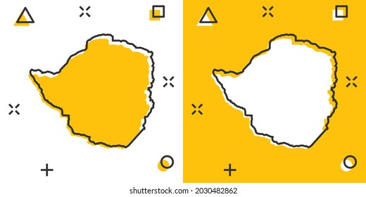 Vector cartoon Zimbabwe map icon in comic style. Zimbabwe sign illustration pictogram. Cartography map business splash effect concept.
