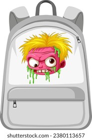 A vector cartoon zombie character displayed on a backpack