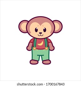 Vector Cartoon Zoo Cute Brown Monkey Isolated