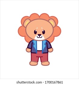 Vector Cartoon Zoo Cute Elegant Lion Isolated