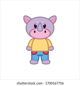 Vector Cartoon Zoo Cute Gray Rhino Isolated