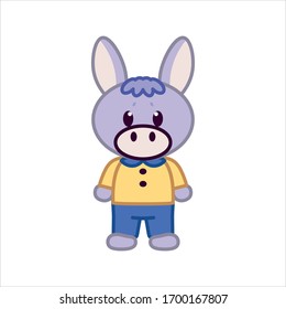 Caricatura vectorial Zoo Cute Gray Donkey aislado