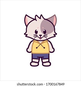 Vector Cartoon Zoo Cute Gray Cat Isolated