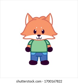 Vector Cartoon Zoo Cute Orange Fox Isolated