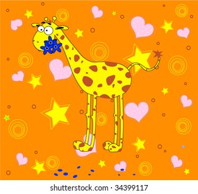 Vector cartoone giraffe - greeting cards for baby birthday