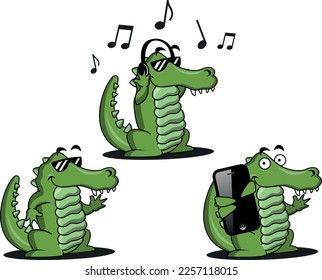 Vector cartoonish Crocodile cute and fun mascot in different poses