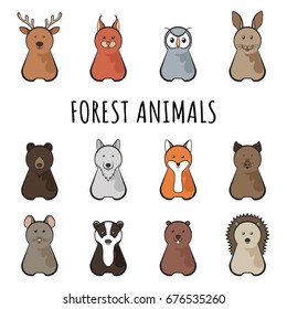 Vector cartoonish forest wild animals