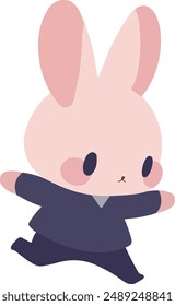 A vector of a cartoonish rabbit running in a suit