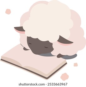 A vector of a cartoonish sheep reading a book