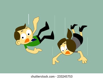 Vector Cartoons Business man and Business woman Falling Over, Business Risk, mistake Concepts 