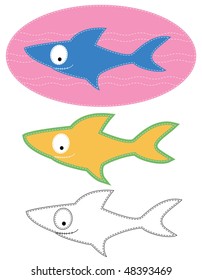 Vector cartoons of shark. Color applique for sew