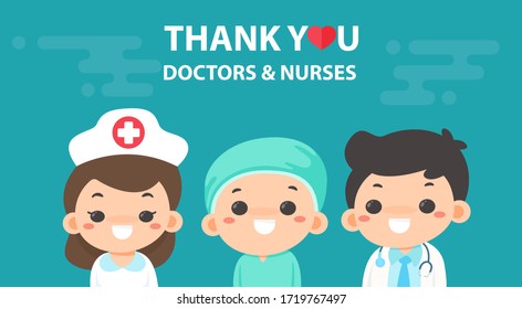 Vector Cartoons thank the doctors and nurses who work hard in the fight against the corona virus.