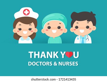 Vector Cartoons thank the doctors and nurses who work hard in the fight against the corona virus.