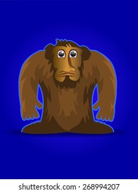 Vector cartoon-style illustration of bigfoot on a blue background.