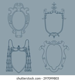 Vector cartouches. Vintage luxury decorative ornate shield, frame and border. Set of coat of arms.  