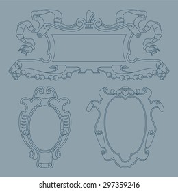 Vector cartouches. Vintage luxury decorative ornate shield, frame and border. Set of coat of arms.  