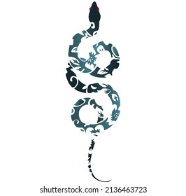 Vector carve snake engraved blue black snake  