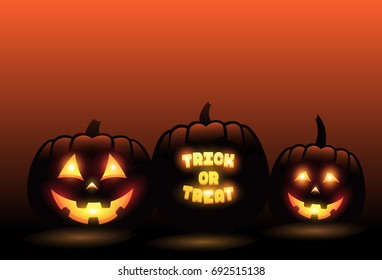 Vector carved jack o lantern pumpkins in front of blue gradient halloween background