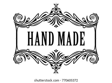 Vector carved style frame with caption Hand made