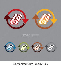 Vector : Cash With Arrow, Money Exchange Service Center Infographics Flat Icon, Sign 
