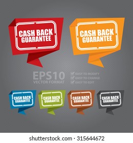 Vector : Cash Back Guarantee Paper Origami Speech Bubble or Speech Balloon Sticker, Label, Sign or Icon