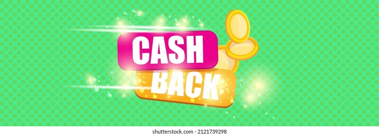 vector cash back horizontal banner design template with cash back icon and coins isolated on mint green background. cashback or money refund label horizontal banner