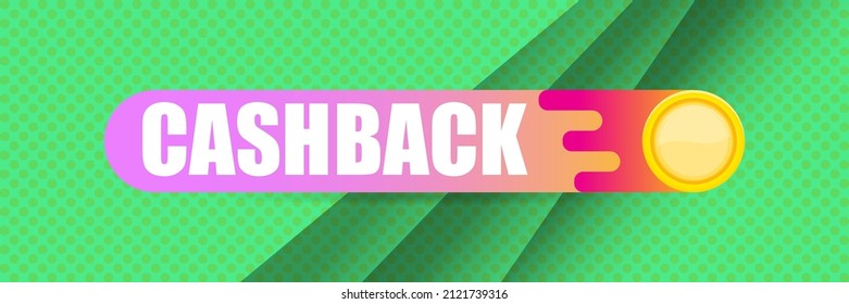 vector cash back horizontal banner design template with cash back icon and coins isolated on mint green background. cashback or money refund label horizontal banner
