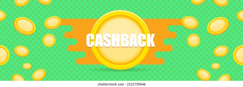 vector cash back horizontal banner design template with cash back icon and coins isolated on mint green background. cashback or money refund label horizontal banner