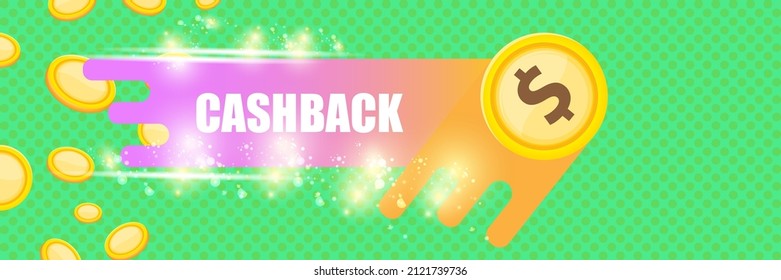 vector cash back horizontal banner design template with cash back icon and coins isolated on mint green background. cashback or money refund label horizontal banner
