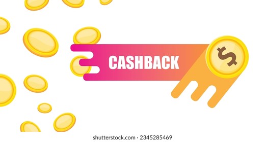 vector cash back horizontal banner design template with cashback icon and coins isolated on white background. cashback or money refund label horizontal banner. Cash back badge