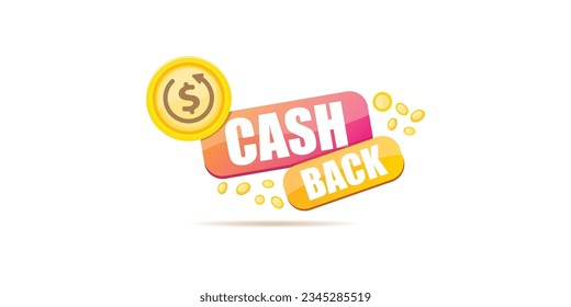 vector cash back horizontal banner design template with cashback icon and coins isolated on white background. cashback or money refund label horizontal banner. Cash back badge