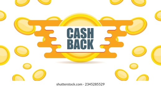 vector cash back horizontal banner design template with cashback icon and coins isolated on white background. cashback or money refund label horizontal banner. Cash back badge