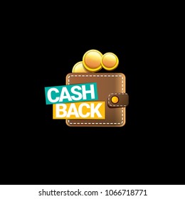 vector cash back icon with coins and wallet isolated on black background. cashback or money refund label or icon 