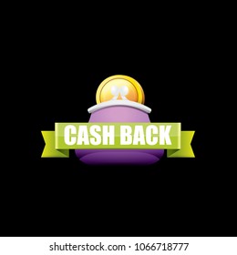 vector cash back icon with coins and wallet isolated on black background. cashback or money refund label or icon 