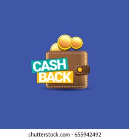 vector cash back icon with coins and wallet isolated on blue background. cashback or money refund label