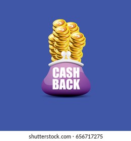 vector cash back icon with coins and wallet isolated on blue background. cashback or money refund label