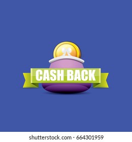 vector cash back icon with coins and wallet isolated on blue background. cashback or money refund label