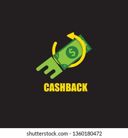 vector cash back icon with dollar isolated on black background. cashback or money refund label or logo