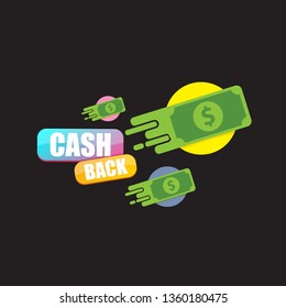 vector cash back icon with dollar isolated on black background. cashback or money refund label or logo