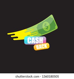 vector cash back icon with dollar isolated on black background. cashback or money refund label or logo