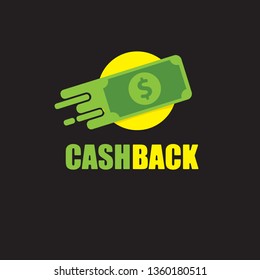 vector cash back icon with dollar isolated on black background. cashback or money refund label or logo