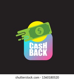 vector cash back icon with dollar isolated on black background. cashback or money refund label or logo
