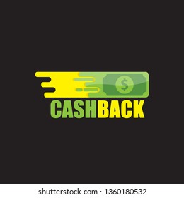 vector cash back icon with dollar isolated on black background. cashback or money refund label or logo