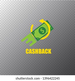 vector cash back icon with dollar isolated on transparent background. cashback or money refund label or logo 