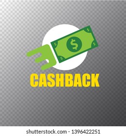vector cash back icon with dollar isolated on transparent background. cashback or money refund label or logo 